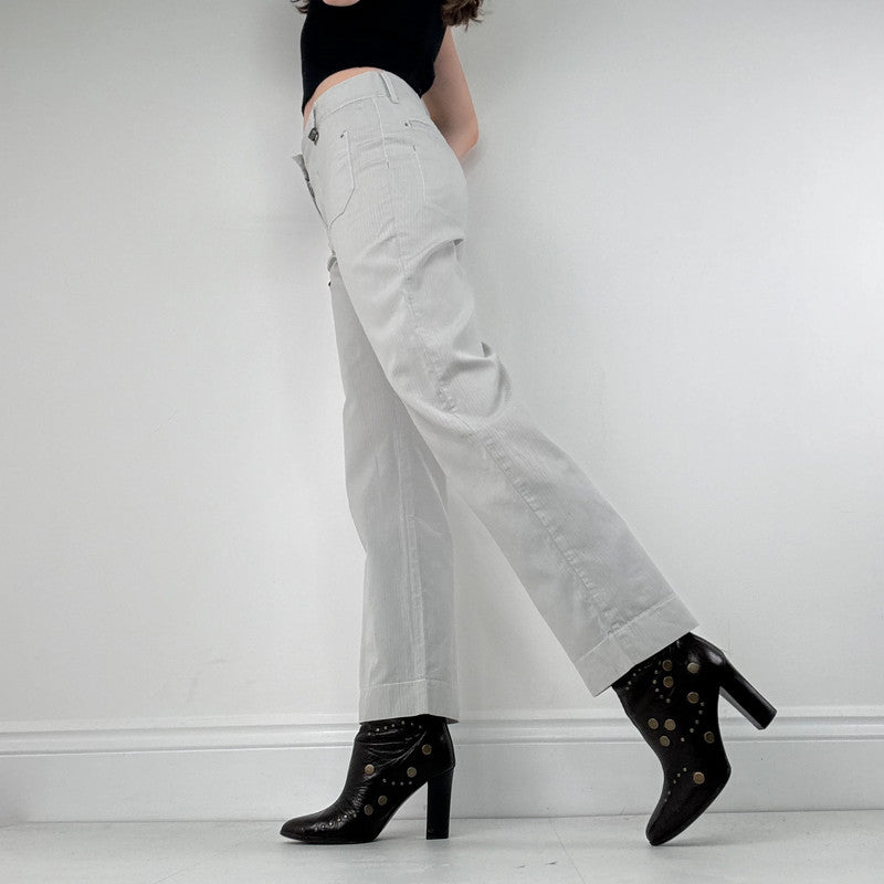 Cop Copine grey pinstripe flared utility trousers