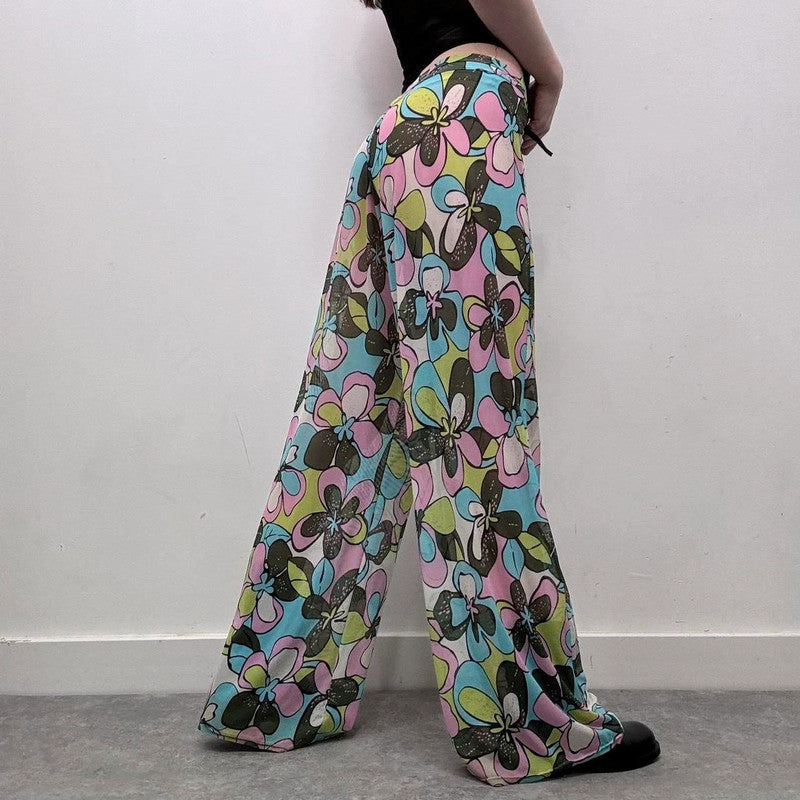 mesh sheer wide-leg pants