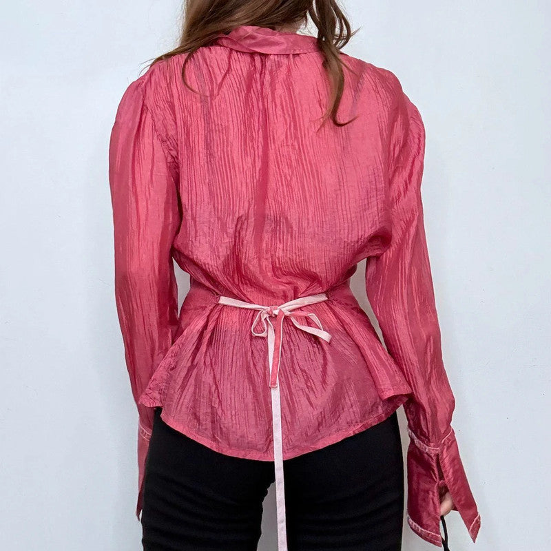 pink crinkle silk vintage cuffed shirt
