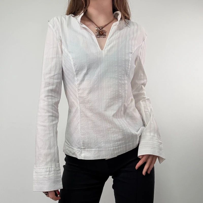 pinstripe white fitted shirt