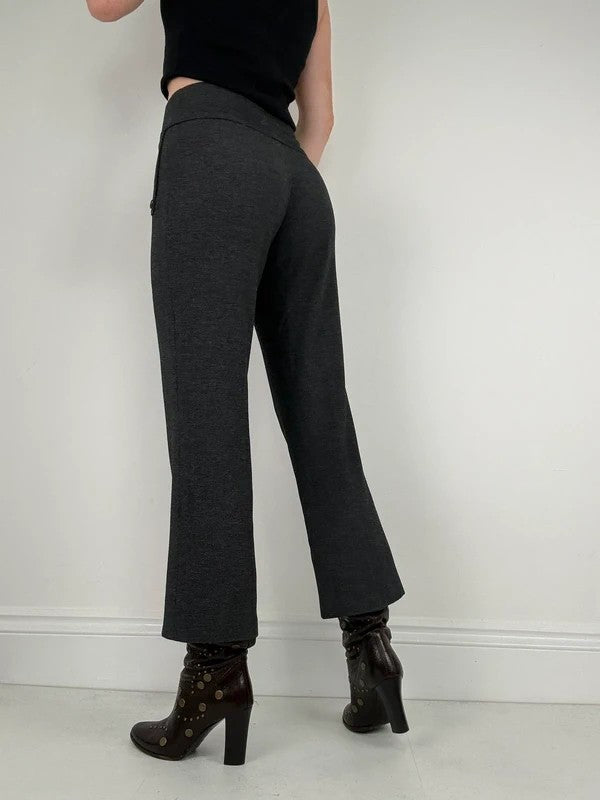 Grey thick waistband flared trousers