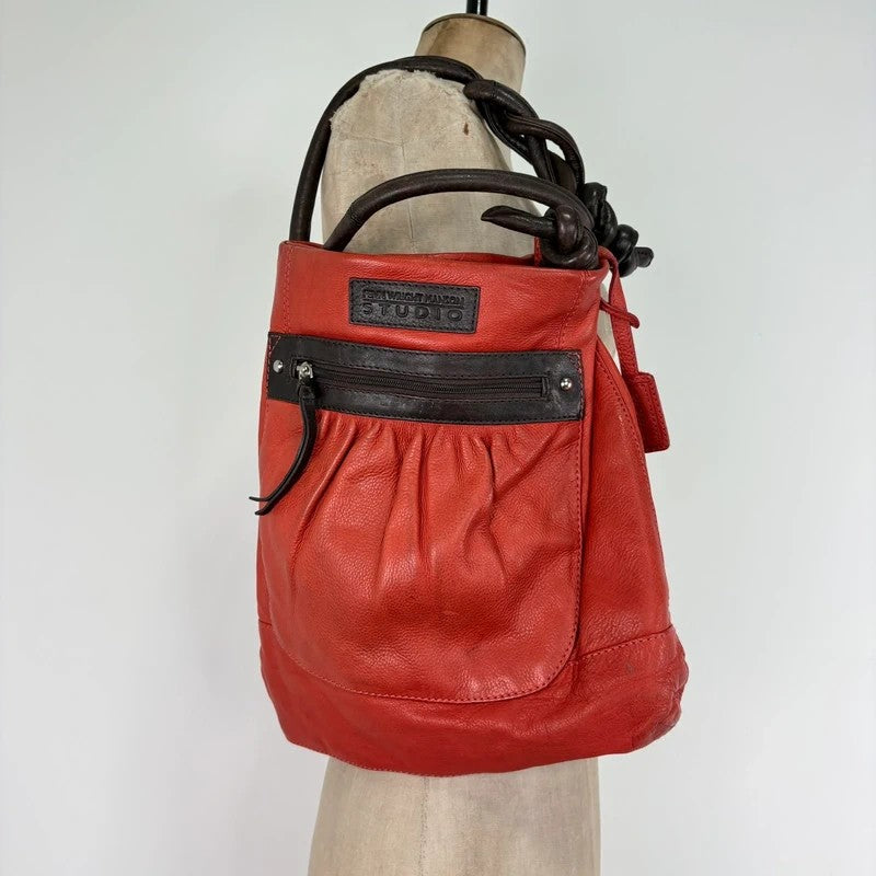 Vintage Red leather ruched pouch bag