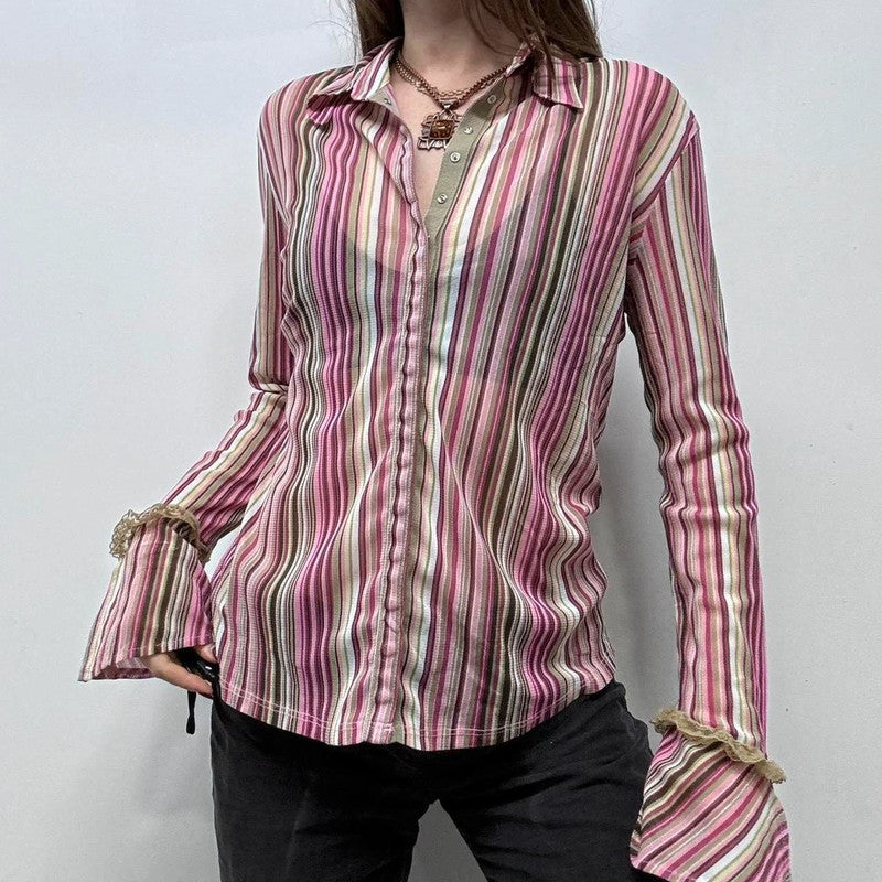 office pinstripe flared grunge shirt