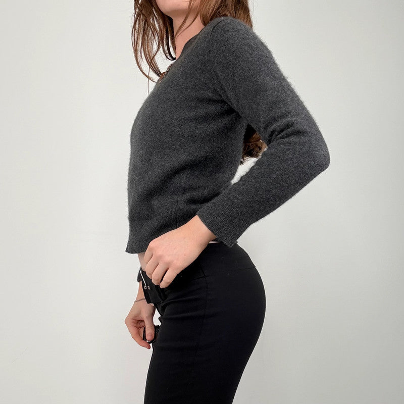 grey wool cropped fluffy cashmere jumper