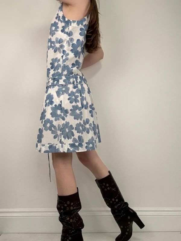 Love moschino blue cotton floral printed flared dress