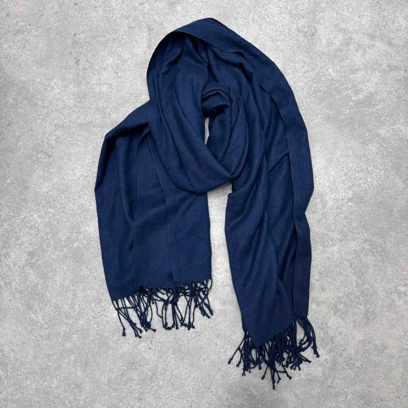 navy knitted wool tassel scarf