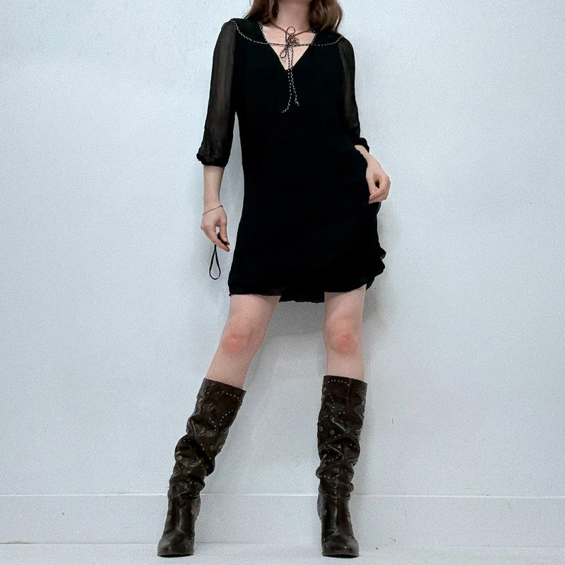 black crinkle mini dress