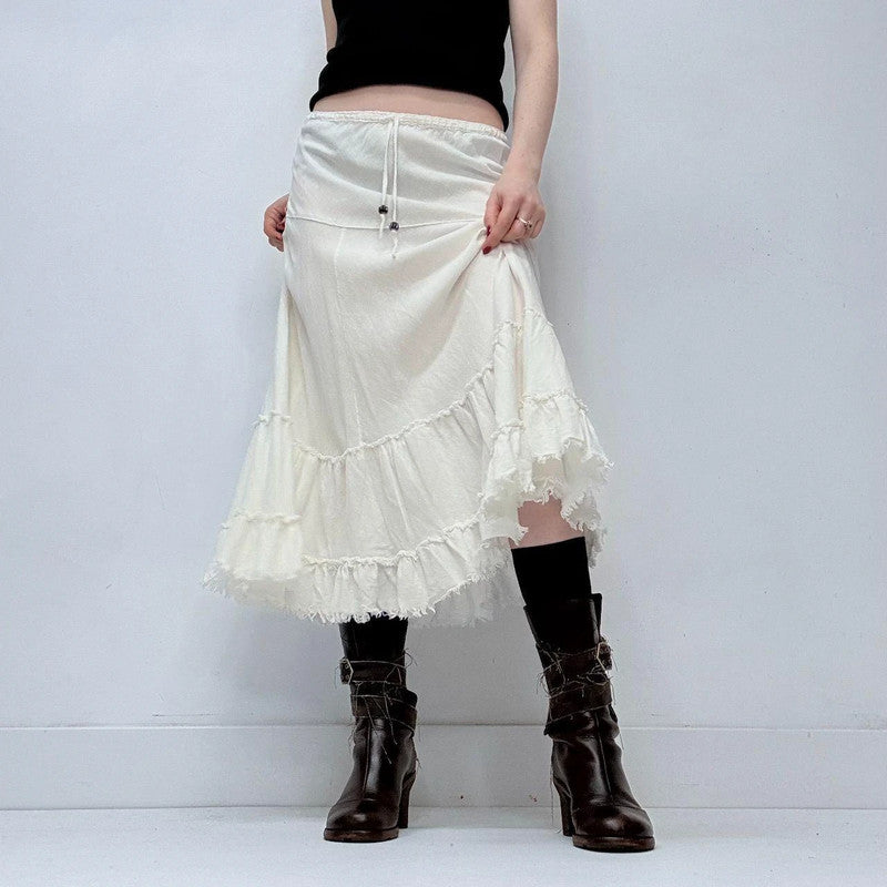 white linen tiered midi skirt