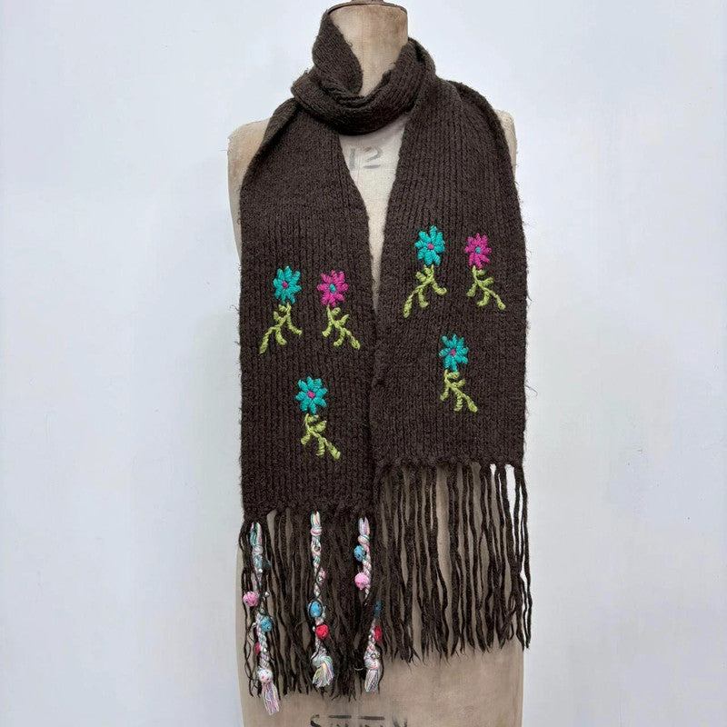 brown flower fairy wool scarf