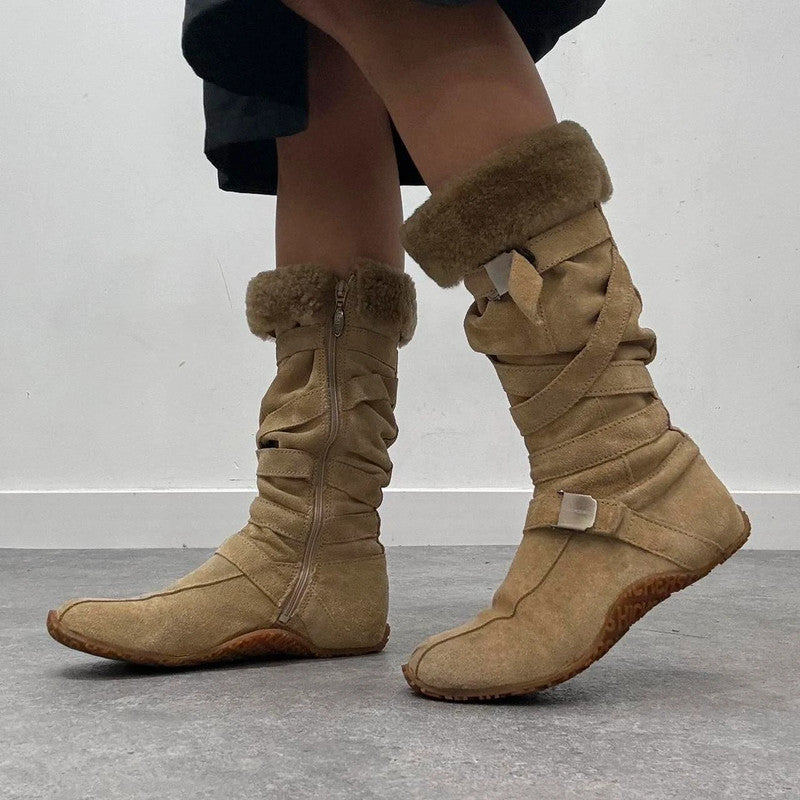 Brown suede strappy boxing boots