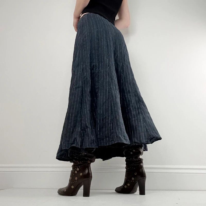 navy linen pinstripe maxi skirt