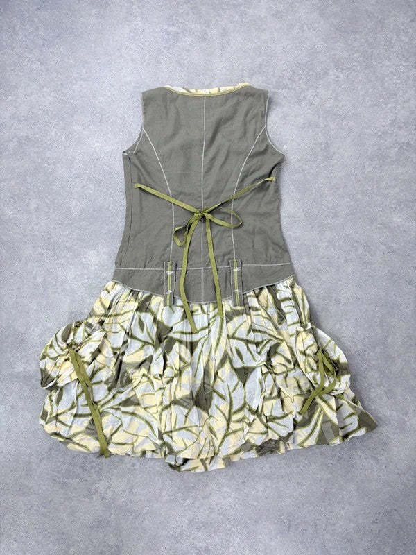 Cargo khaki patterned toggle midi puff dress