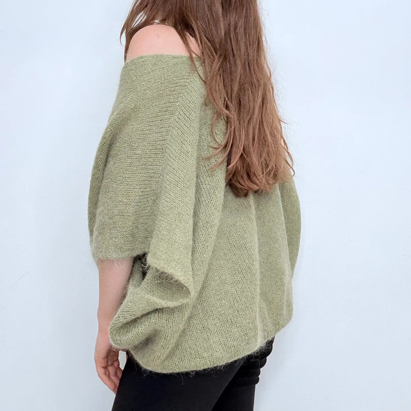 green slouchy off the shoulder jumper