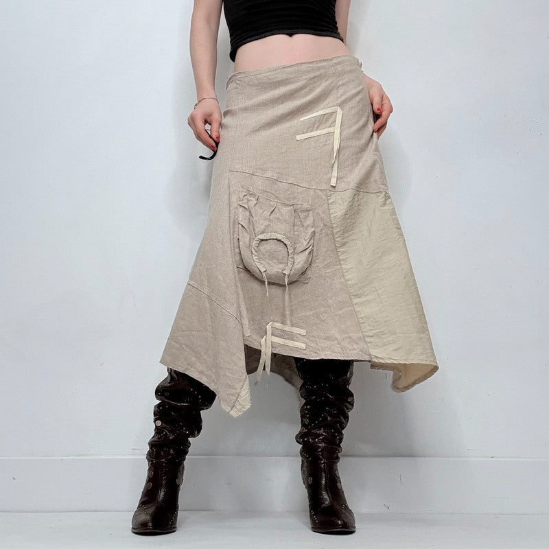 beige linen asymmetric panelled skirt