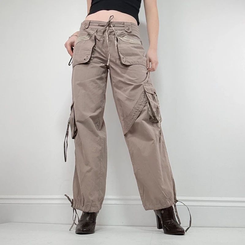 brown low rise tech trousers