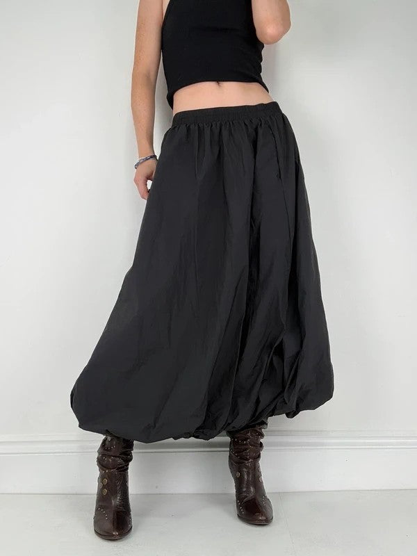 Black gathered puff balloon maxi skirt