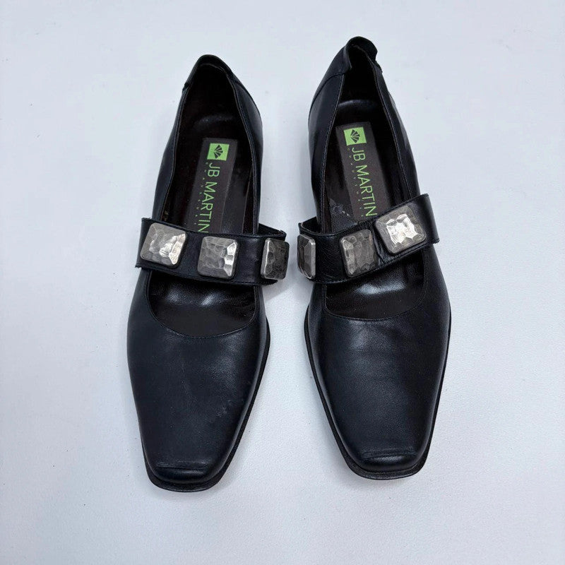 black pointed studded ballet flats