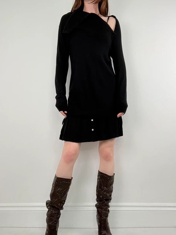 Asymmetric zip long sleeve dress