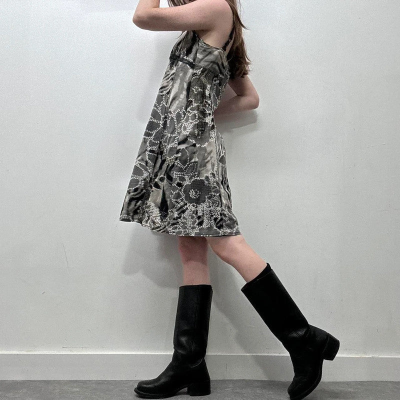 distressed black lace up dress