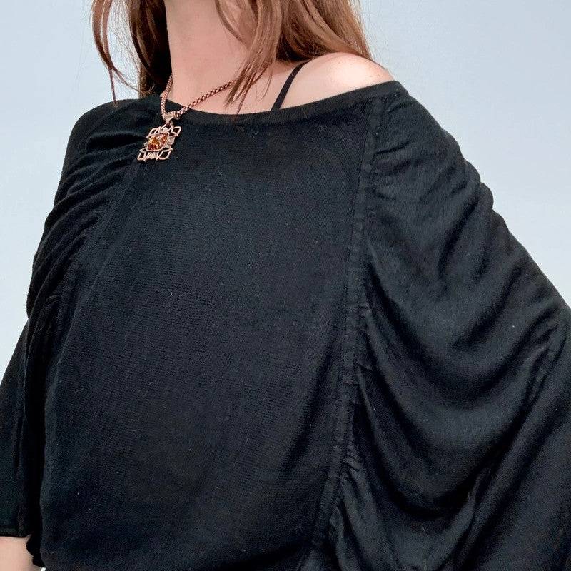 black knit gathered draped batwing jumper