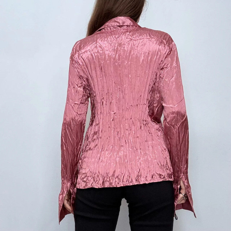 pink crinkle flared shirt
