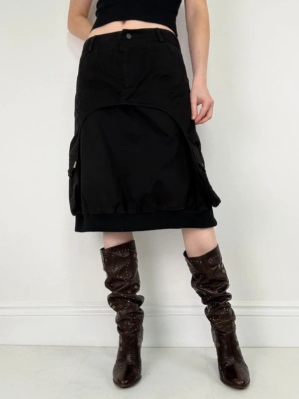 black layered utility midi skirt
