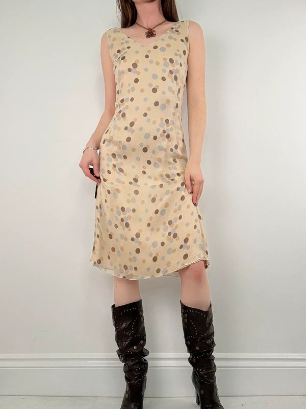polkadot flared midi dress