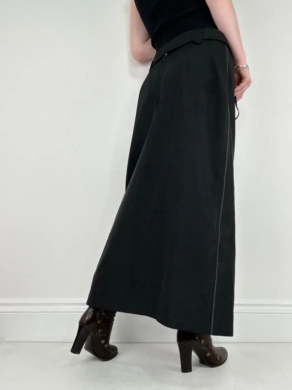 black a-line maxi belted skirt