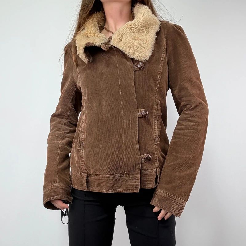 asymmetric brown cord jacket