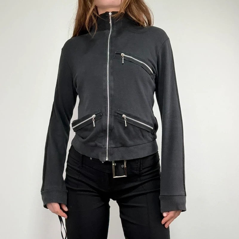 Black grunge jersey Zip-up sweater
