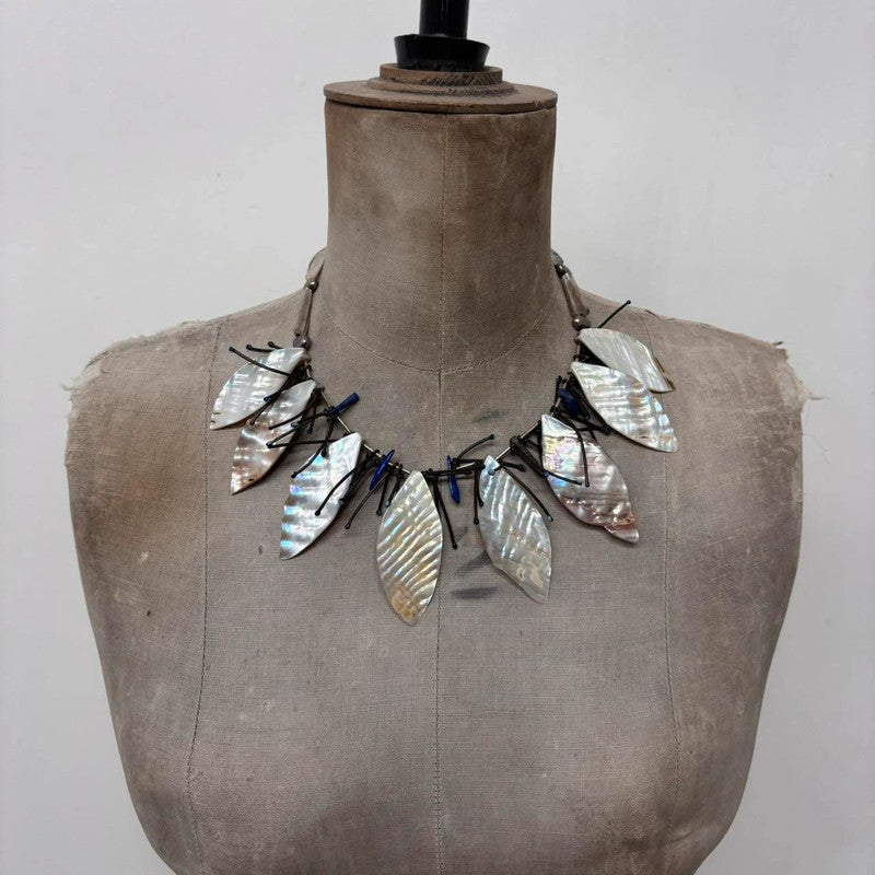 boho fairy pearl leaf necklace