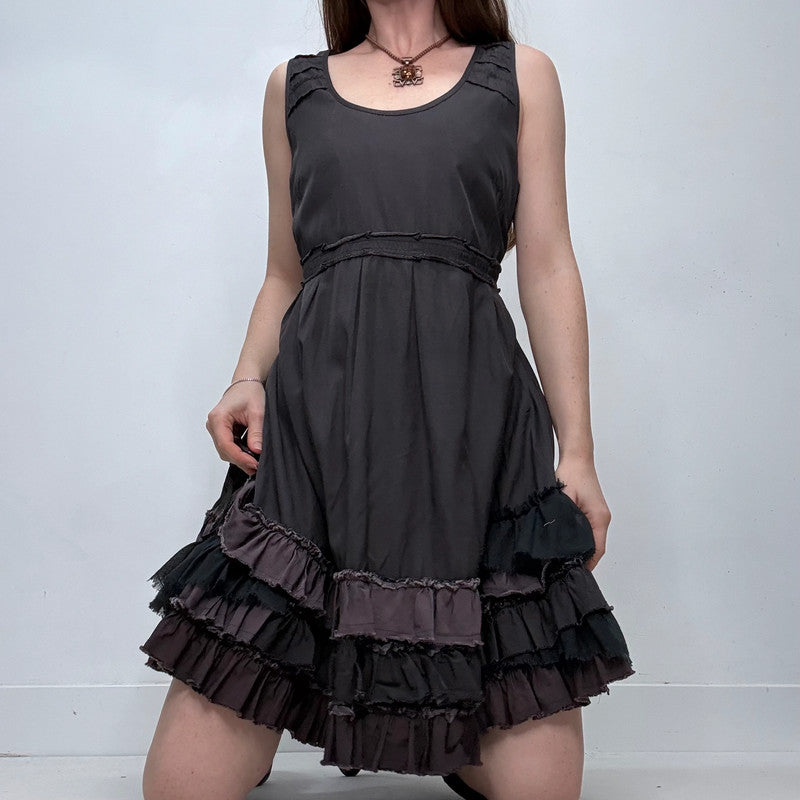 grunge ruffle flared puff midi dress