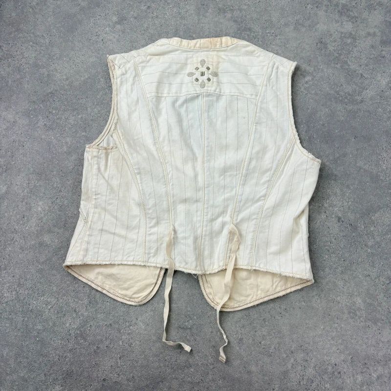 cream pinstripe Marithé + François Girbaud waistcoat vest