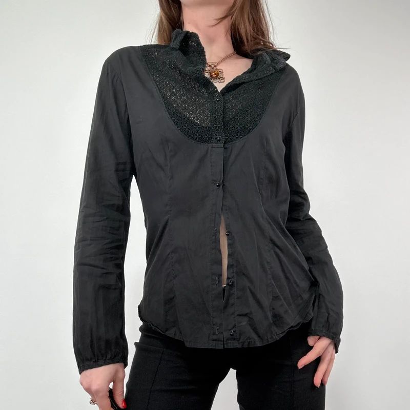 Black Flared Lace Shirt