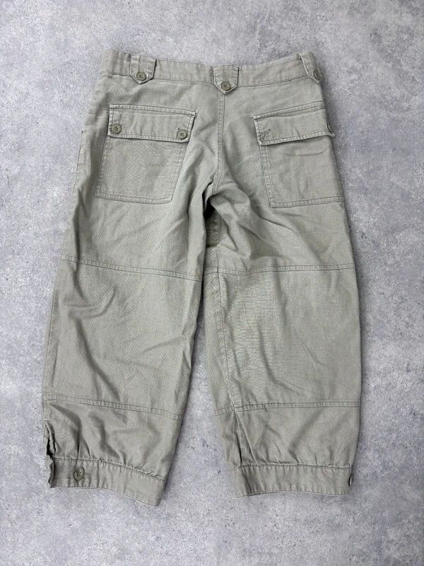 khaki linen cropped pleated capri utility pants