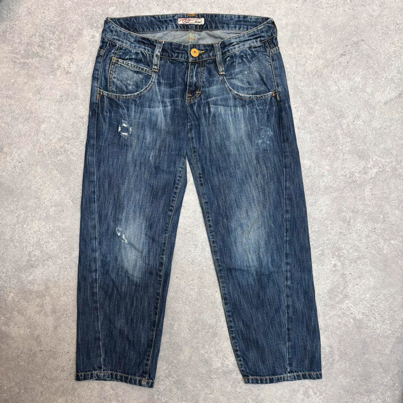 distressed denim cropped trousers