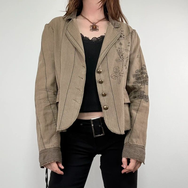 khaki tweed pinstripe fitted grunge fairy Derhy blazer