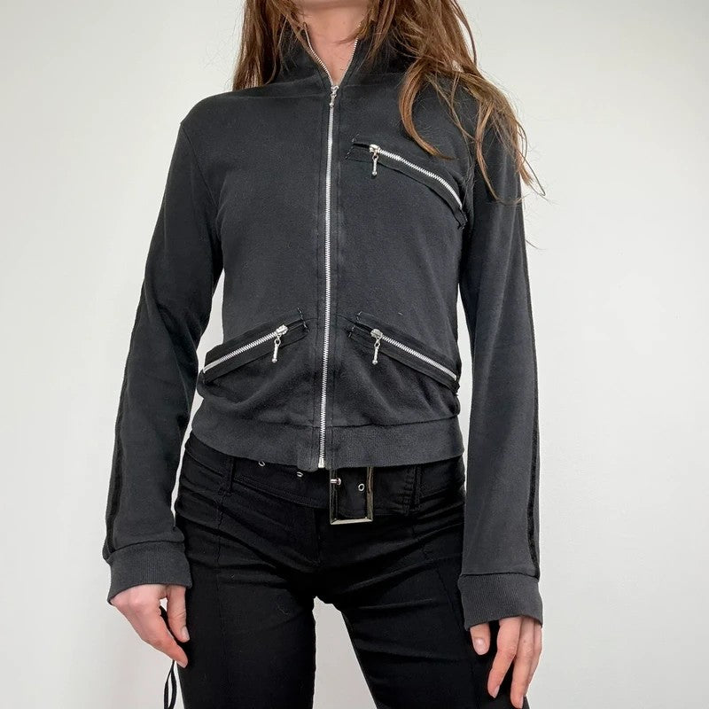 Black grunge jersey Zip-up sweater