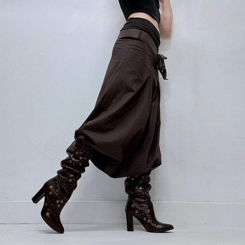 Cop Copine brown pleated drop waist fold waist trousers