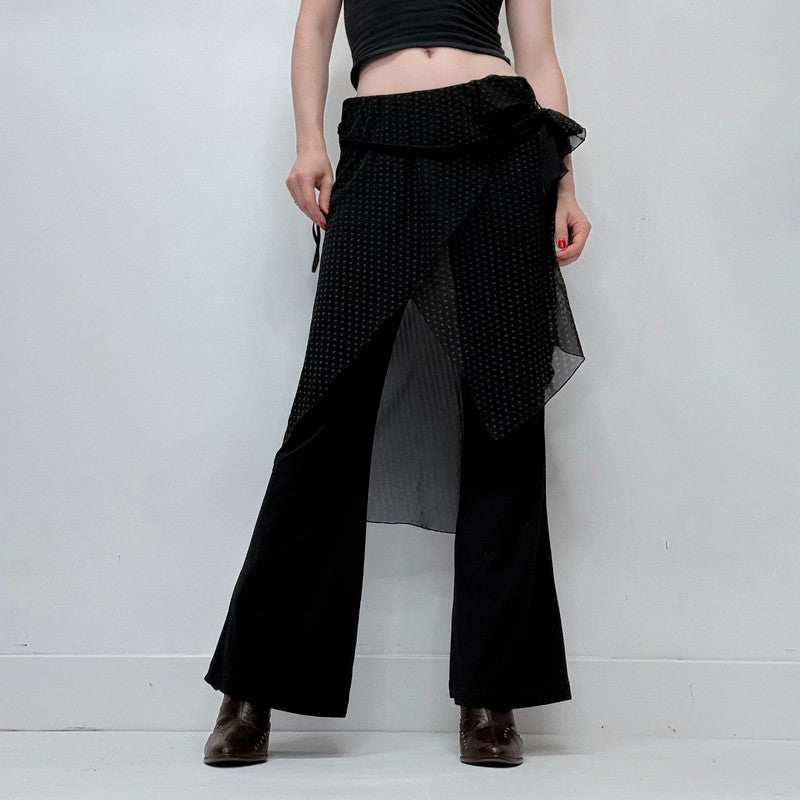 black layered polkadot skirt trousers