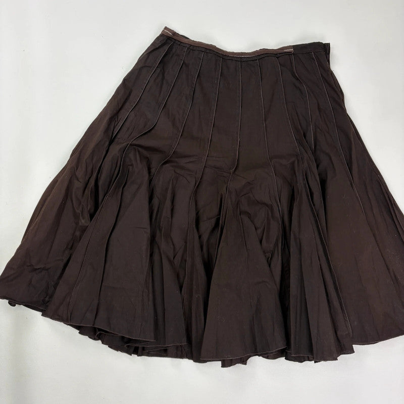 Brown pleated flared layered midi skirt