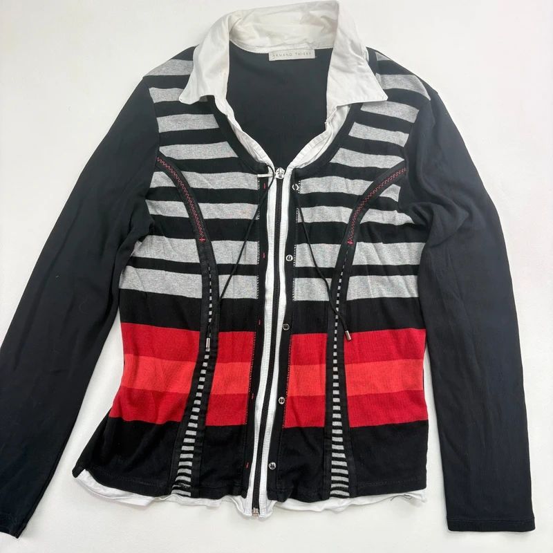 Pinstripe fitted Zip through Cardigan