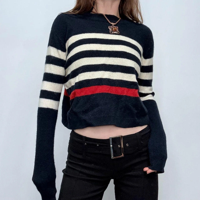 navy wool striped knit jumper