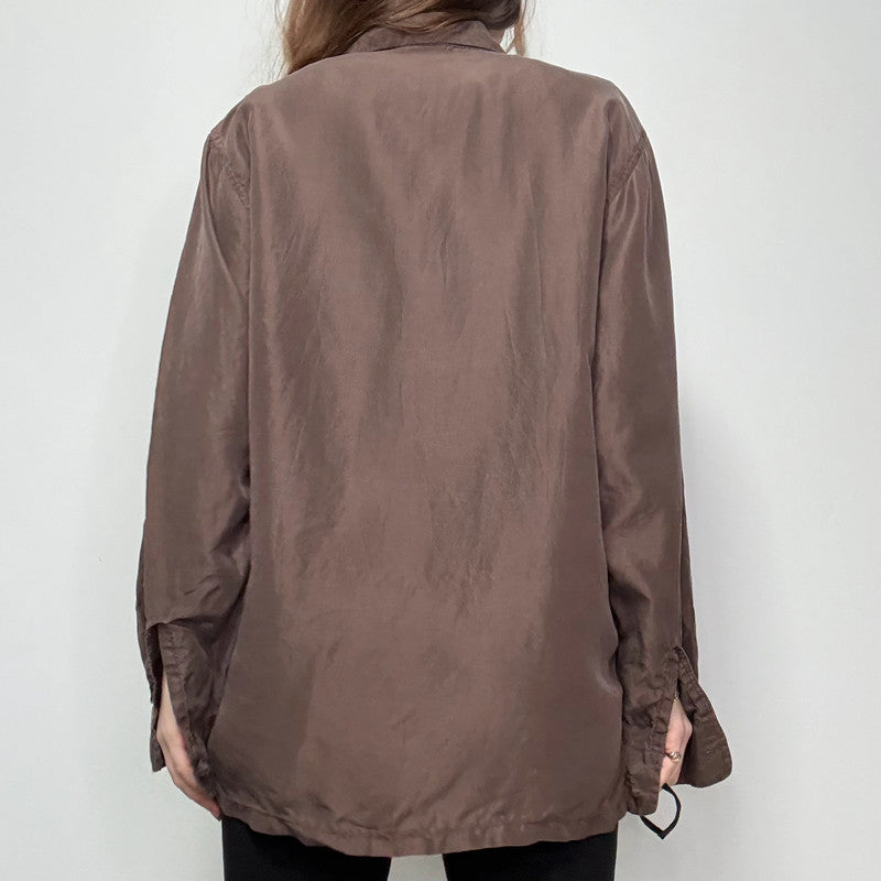 brown silk toggle shirt