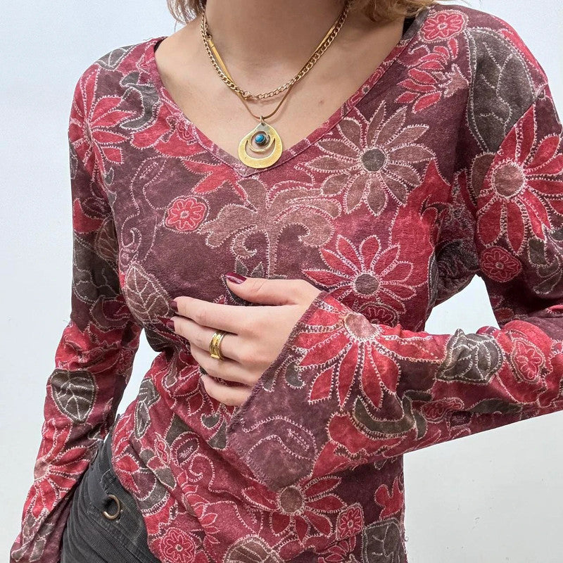 red flared asymmetric fairy top