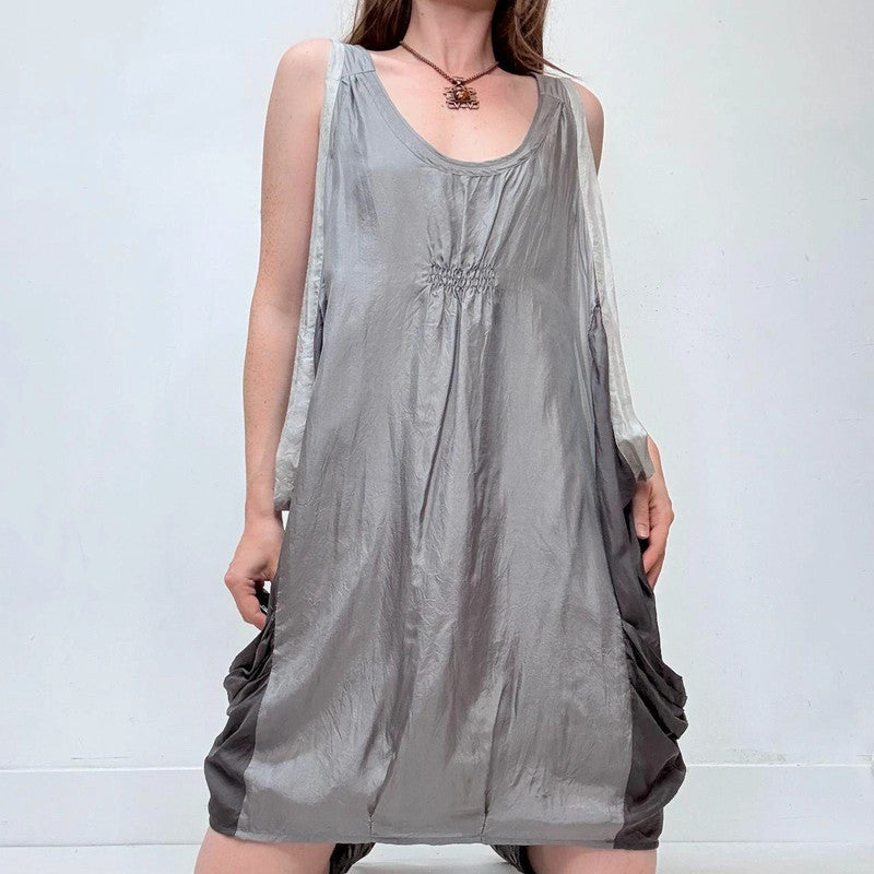 grey puff slouchy silk dress
