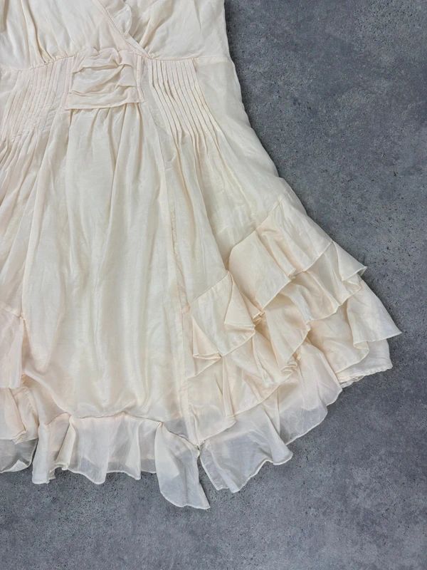 cream layered ruffle cotton silk summer mini dress
