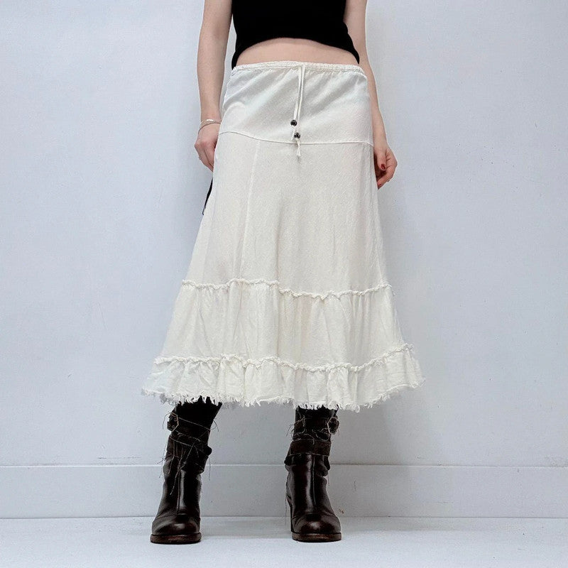 white linen tiered midi skirt