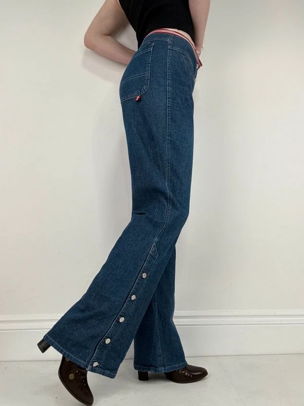 Vintage napoleonic nautical button up denim flares