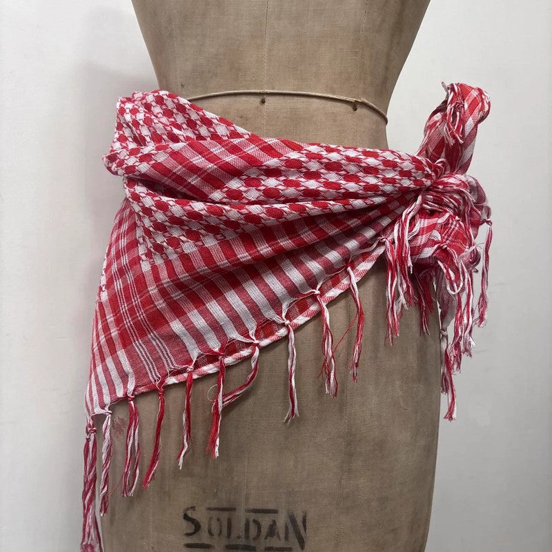 red checked tassel scarf